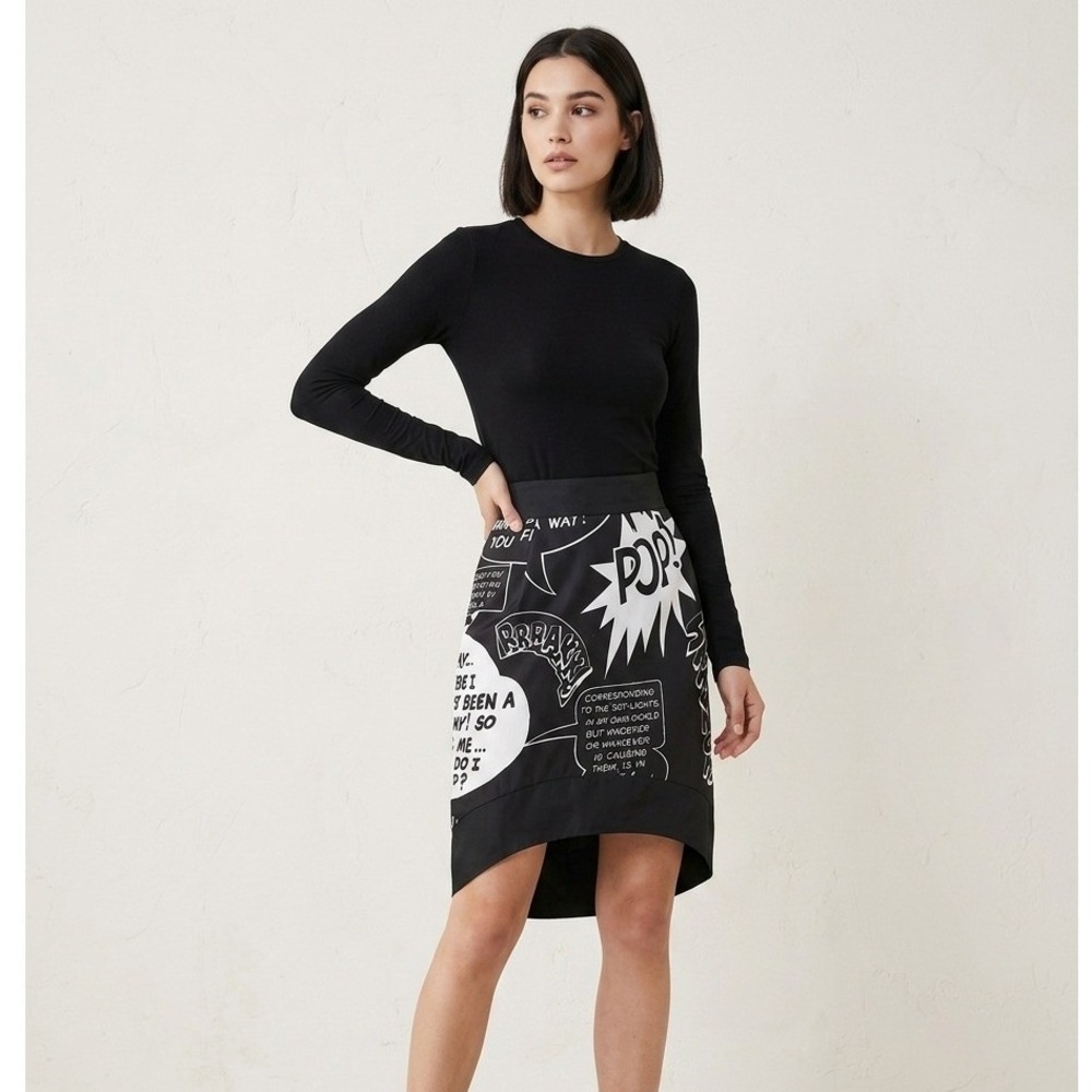 Iceberg‎ Comic Book Pop Art Print Skirt Black White Graphic Made Italy 44/30 M/L